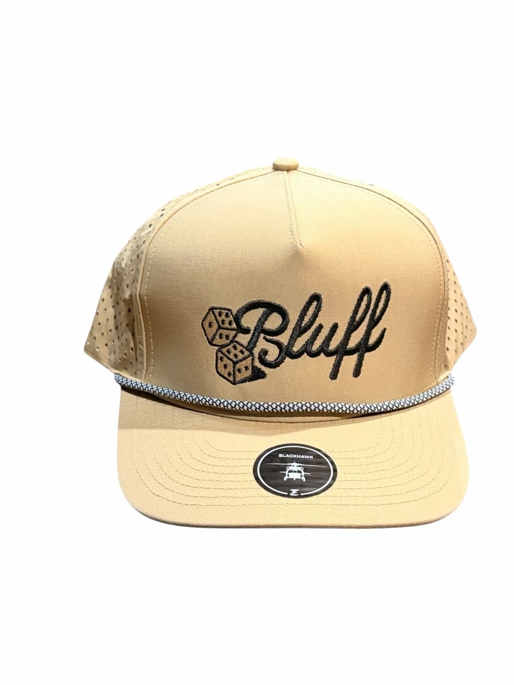 Bluff Embroidered Rope Trucker Hat in Khaki